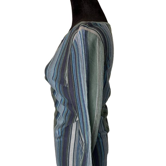 Peruvian Connection Pima Cotton Midi Dress Knit Pencil Striped Blue Green XS - Picture 5 of 10